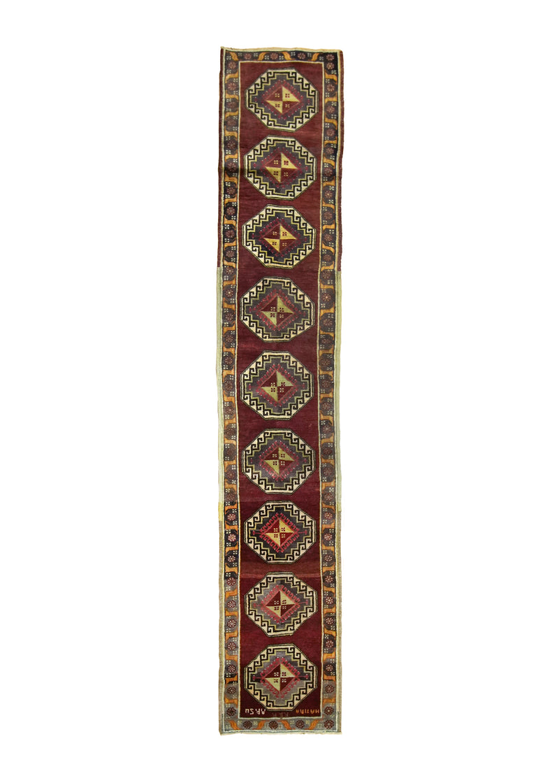 A33372 Oriental Rug Turkish Handmade Runner Tribal 1'7'' x 8'10'' -2x9- Red Geometric Kazak Design.jpg