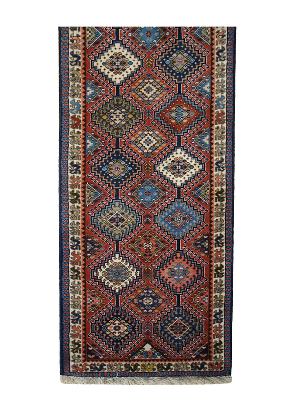 A33373 Persian Rug Yalameh Handmade Runner Tribal 2'0'' x 6'5'' -2x6- Red Blue Geometric Design