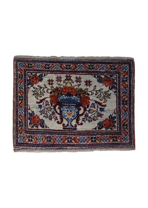A33381 Oriental Rug Pakistani Handmade Area Transitional 1'4'' x 2'1'' -1x2- Whites Beige Red Ariana Floral Design
