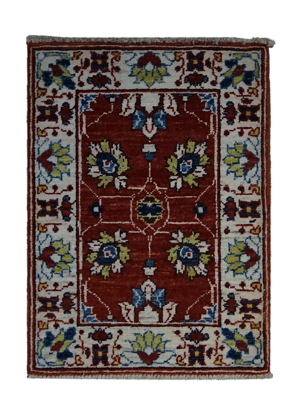 A33391 Oriental Rug Pakistani Handmade Area Transitional 1'5'' x 2'2'' -1x2- Red Whites Beige Ariana Floral Oushak Design