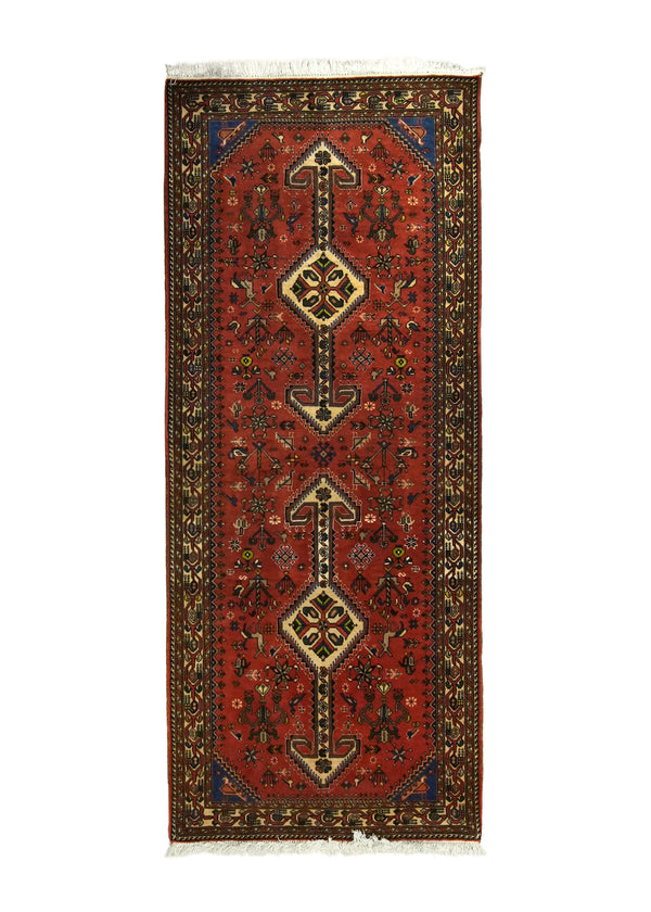 A33406 Persian Rug Abadeh Handmade Runner Tribal 2'8'' x 6'6'' -3x7- Red Geometric Design
