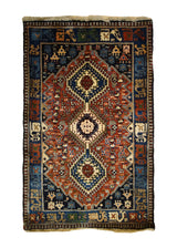A33407 Persian Rug Yalameh Handmade Area Tribal 2'8'' x 4'2'' -3x4- Red Blue Geometric Design