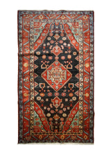 A33408 Persian Rug Azerbaijan Handmade Area Tribal 4'1'' x 7'4'' -4x7- Red Blue Geometric Design