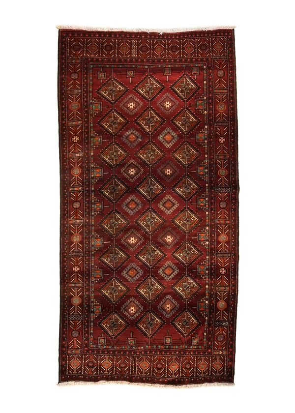 A33415 Persian Rug Baloch Handmade Runner Tribal 5'1'' x 10'1'' -5x10- Red Orange Geometric Design.jpg