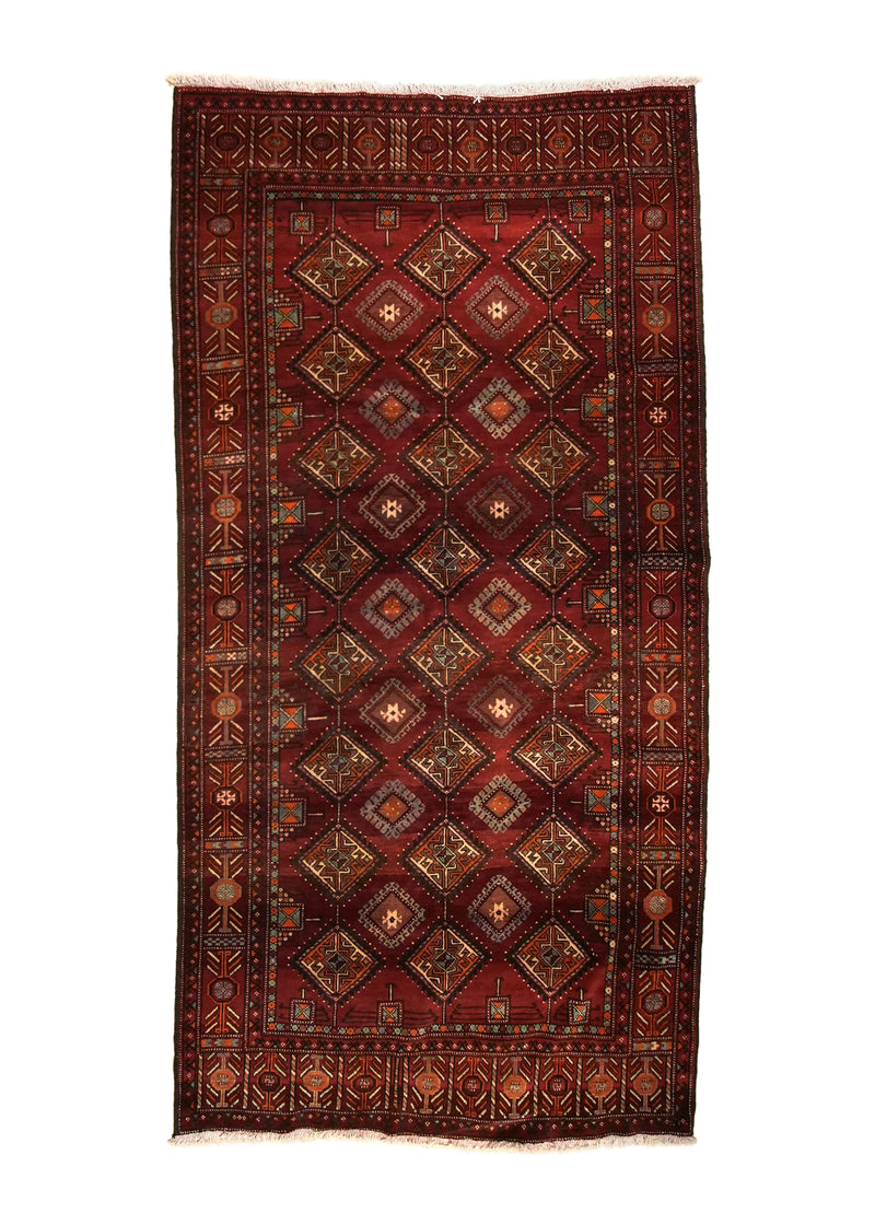 A33415 Persian Rug Baloch Handmade Runner Tribal 5'1'' x 10'1'' -5x10- Red Orange Geometric Design.jpg