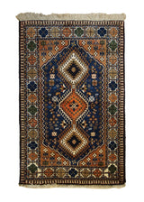 A33419 Persian Rug Yalameh Handmade Area Tribal 2'8'' x 4'0'' -3x4- Blue Whites Beige Red Geometric Design