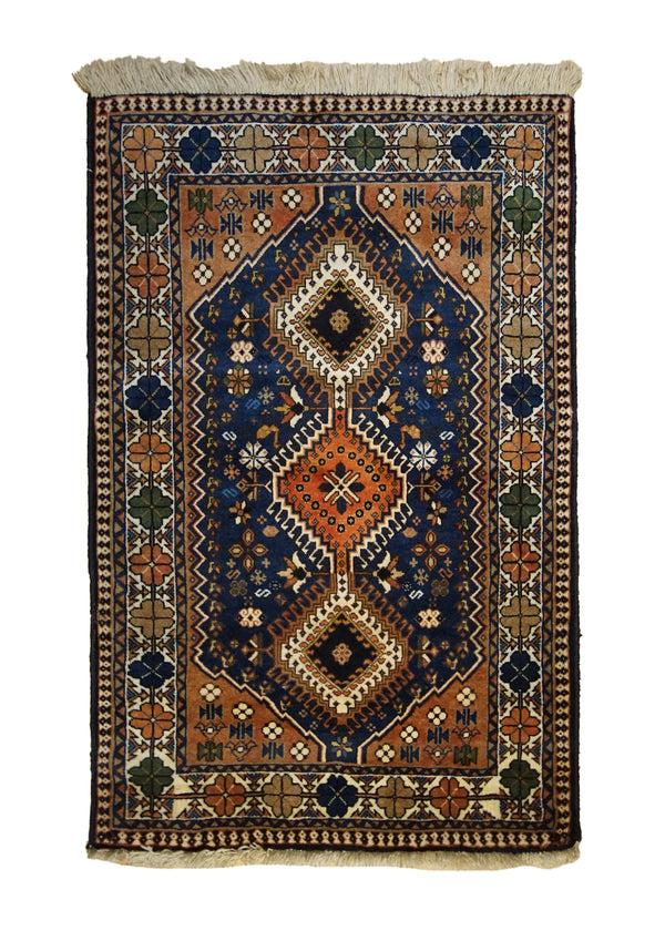 A33419 Persian Rug Yalameh Handmade Area Tribal 2'8'' x 4'0'' -3x4- Blue Whites Beige Red Geometric Design