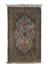 A33430 Persian Rug Qum Handmade Area Traditional 3'6'' x 5'8'' -4x6- Yellow Gold Blue Floral Design