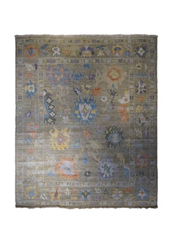 A33432 Oriental Rug Indian Handmade Area Transitional 8'1'' x 9'9'' -8x10- Brown Blue Floral Oushak Design