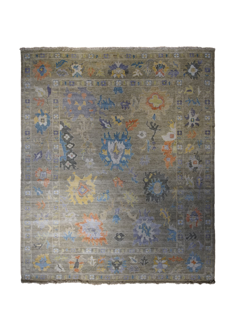 A33432 Oriental Rug Indian Handmade Area Transitional 8'1'' x 9'9'' -8x10- Brown Blue Floral Oushak Design