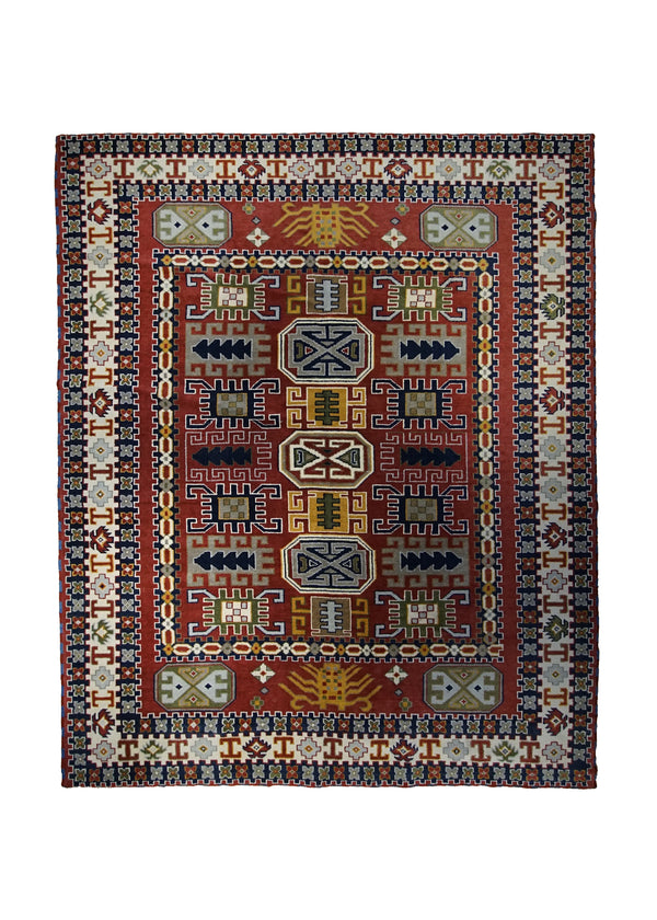 A33435 Oriental Rug Indian Handmade Area Transitional Tribal 8'1'' x 10'0'' -8x10- Red Kazak Geometric Design
