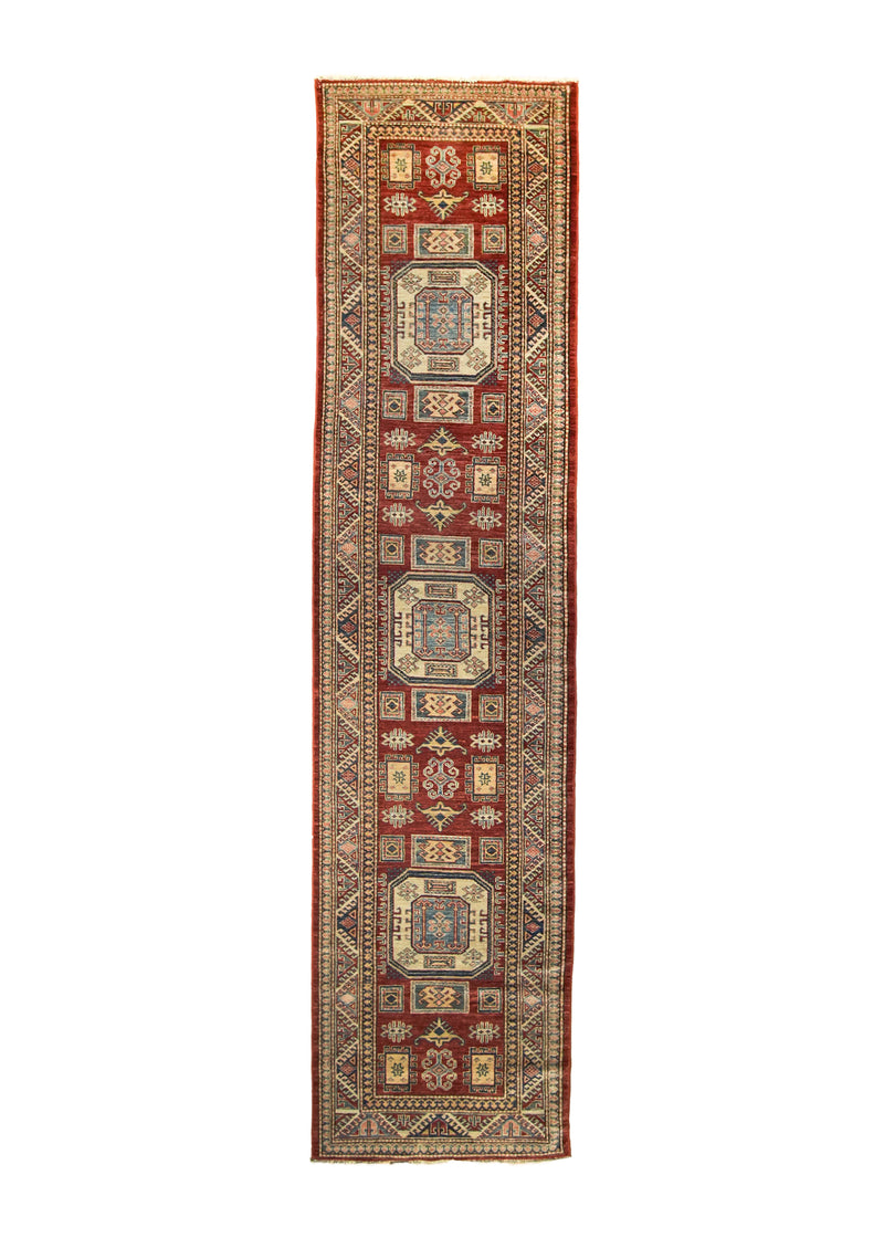 A33437 Oriental Rug Pakistani Handmade Runner Transitional Tribal 2'9'' x 11'4'' -3x11- Red Kazak Geometric Design.jpg