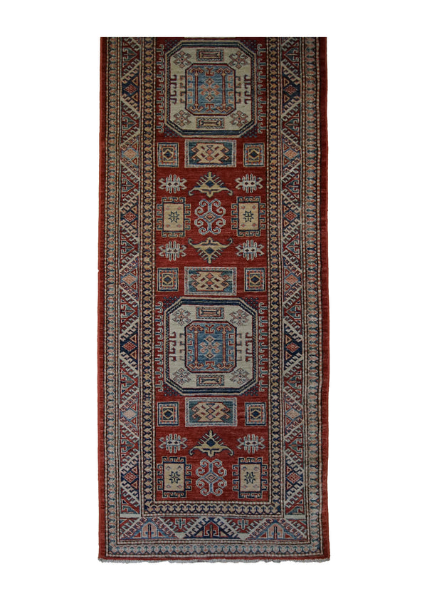 A33437 Oriental Rug Pakistani Handmade Runner Transitional Tribal 2'9'' x 11'4'' -3x11- Red Kazak Geometric Design