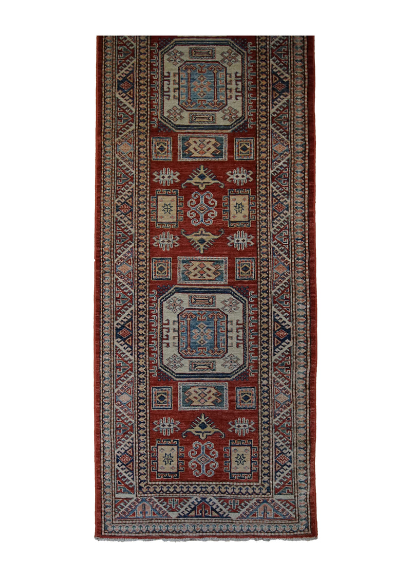 A33437 Oriental Rug Pakistani Handmade Runner Transitional Tribal 2'9'' x 11'4'' -3x11- Red Kazak Geometric Design
