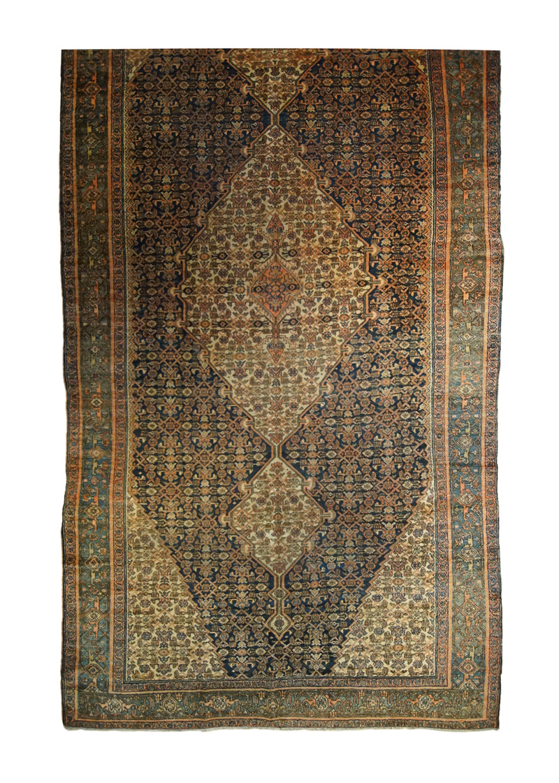A33439 Persian Rug Malayer Handmade Runner Tribal Antique 6'5'' x 14'10'' -6x15- Blue Whites Beige Orange Geometric Herati Design