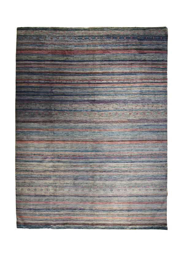 A33469 Oriental Rug Pakistani Handmade Area Transitional 8'8'' x 11'4'' -9x11- Multi-color Purple Gabbeh Stripes Geometric Design