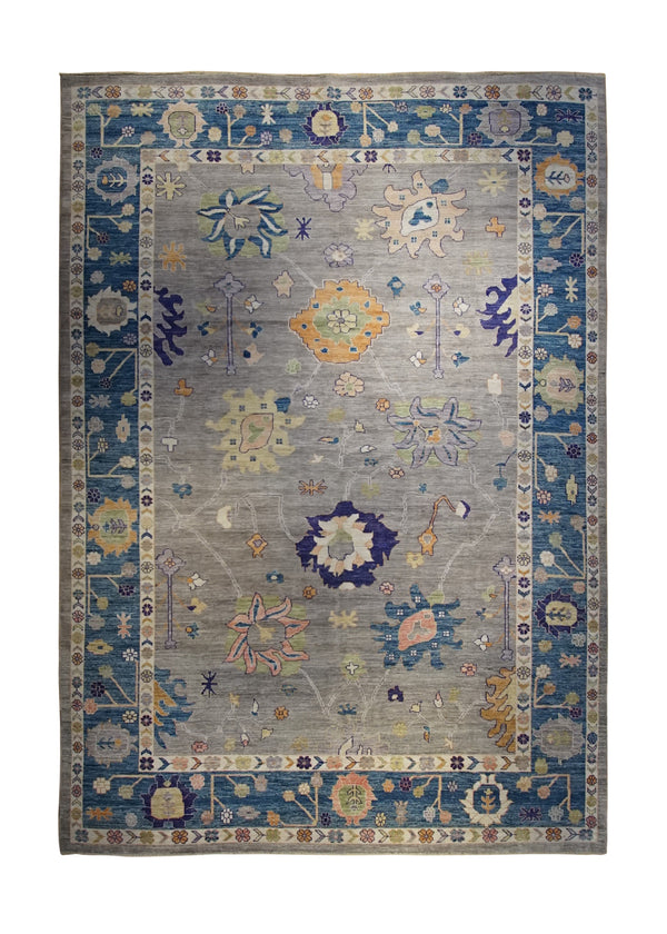 A33476 Oriental Rug Pakistani Handmade Area Transitional 10'1'' x 14'2'' -10x14- Gray Blue Whites Beige Oushak Geometric Design