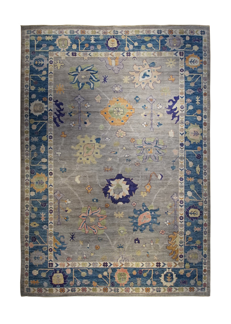A33476 Oriental Rug Pakistani Handmade Area Transitional 10'1'' x 14'2'' -10x14- Gray Blue Whites Beige Oushak Geometric Design