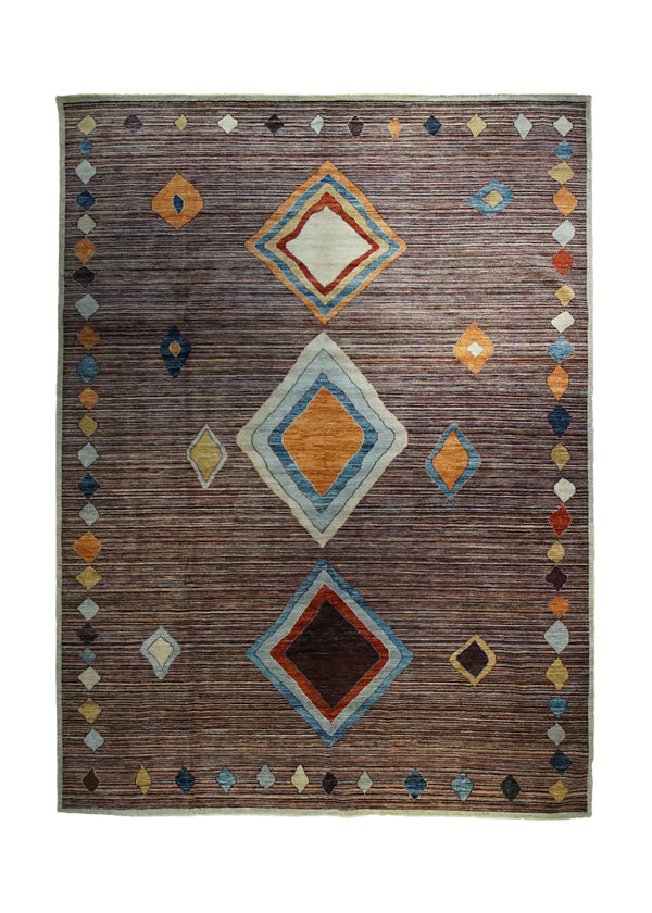A33477 Oriental Rug Pakistani Handmade Area Transitional 8'8'' x 11'9'' -9x12- Multi-color Red Gabbeh Stripes Design