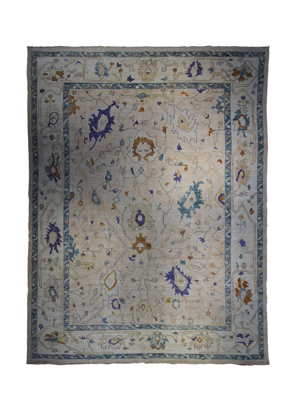 A33479 Oriental Rug Pakistani Handmade Area Transitional 9'9'' x 13'10'' -10x14- Whites Beige Blue Oushak Geometric Design