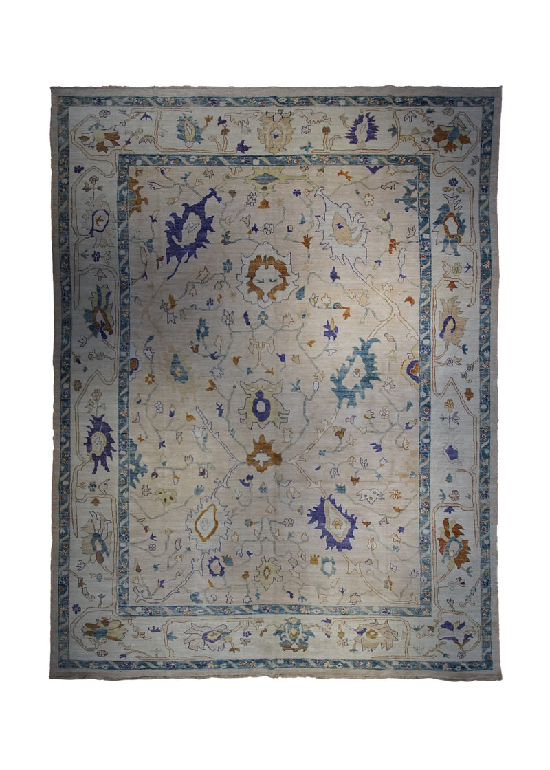 A33479 Oriental Rug Pakistani Handmade Area Transitional 9'9'' x 13'10'' -10x14- Whites Beige Blue Oushak Geometric Design