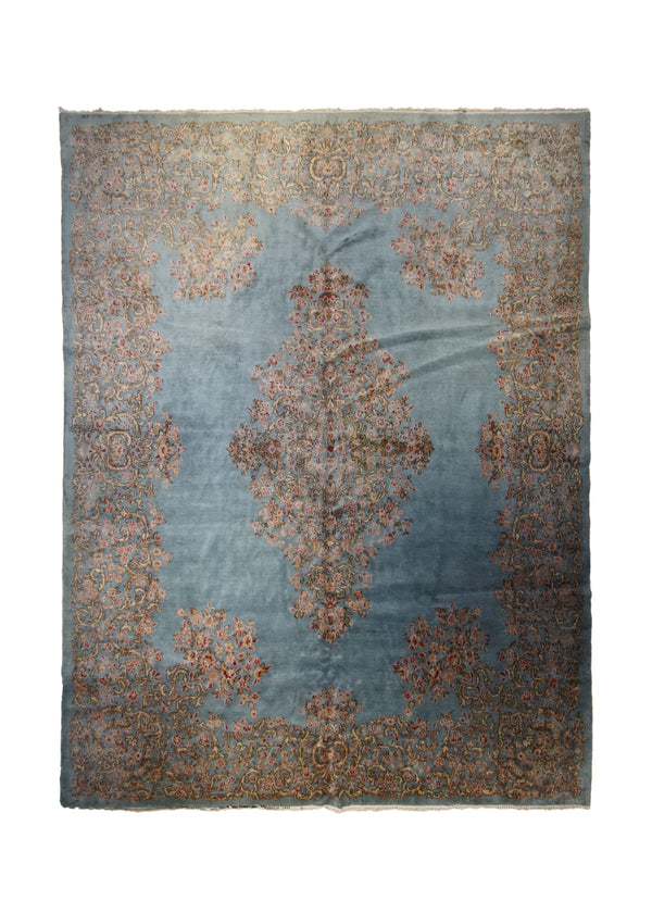 A33487 Persian Rug Kerman Handmade Area Traditional 8'12'' x 11'9'' -9x12- Blue Pink Open Field Design