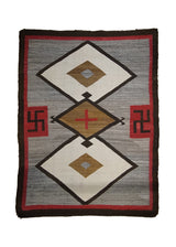 A33496 Native American Rug Navajo Handmade Area Antique 3'9'' x 5'2'' -4x5- Gray Brown Red Geometric Design