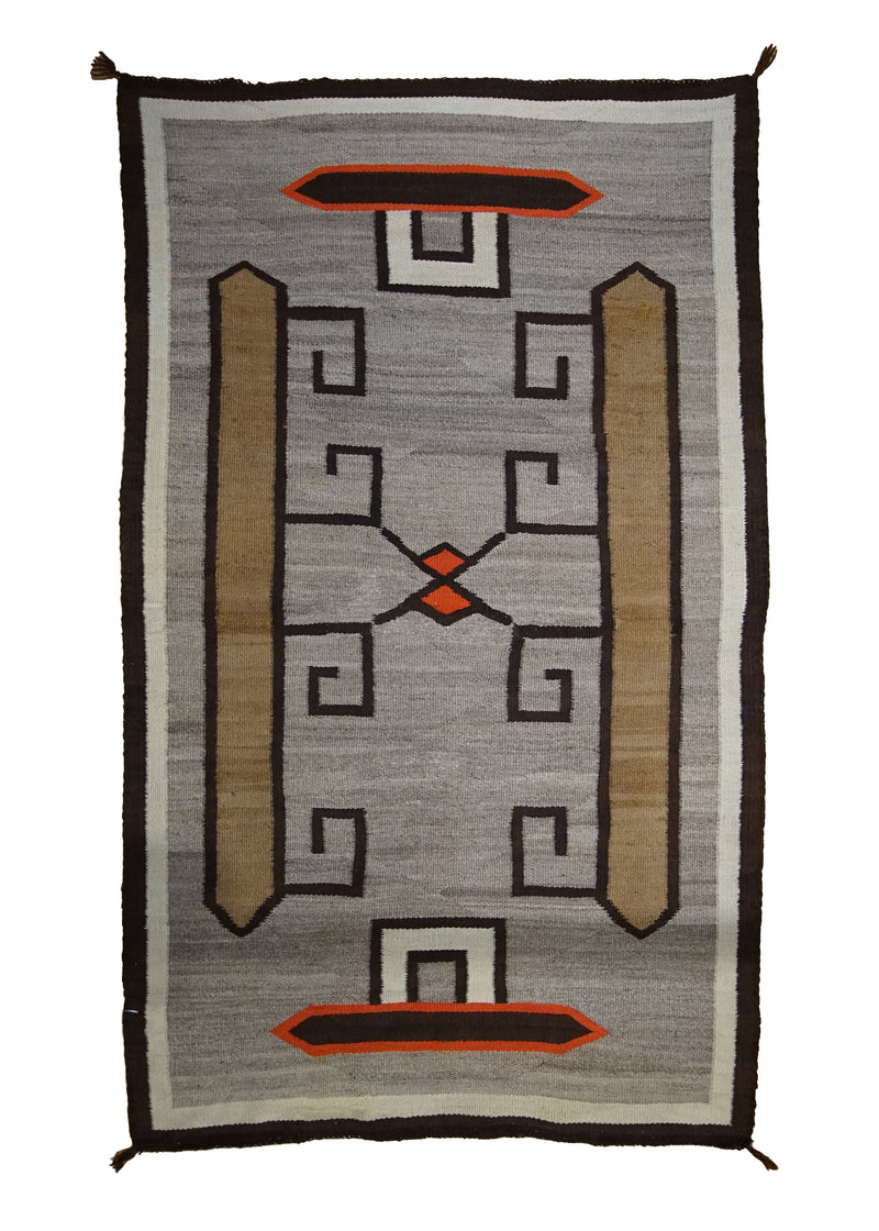 A33499 Native American Rug Navajo Handmade Area Antique 3'6'' x 5'9'' -4x6- Gray Brown Whites Beige Geometric Design