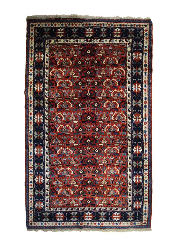 A33508 Persian Rug Yalameh Handmade Area Tribal 5'1'' x 8'10'' -5x9- Red Blue Geometric Design