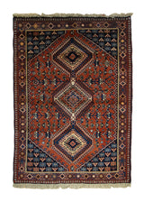 A33509 Persian Rug Yalameh Handmade Area Tribal 3'4'' x 4'10'' -3x5- Red Whites Beige Geometric Design
