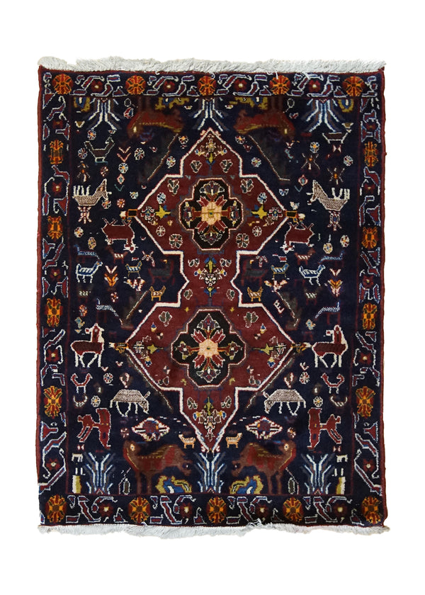 A33521 Persian Rug Bakhtiari Handmade Area Tribal 2'11'' x 3'11'' -3x4- Blue Red Tree of Life Animals Design