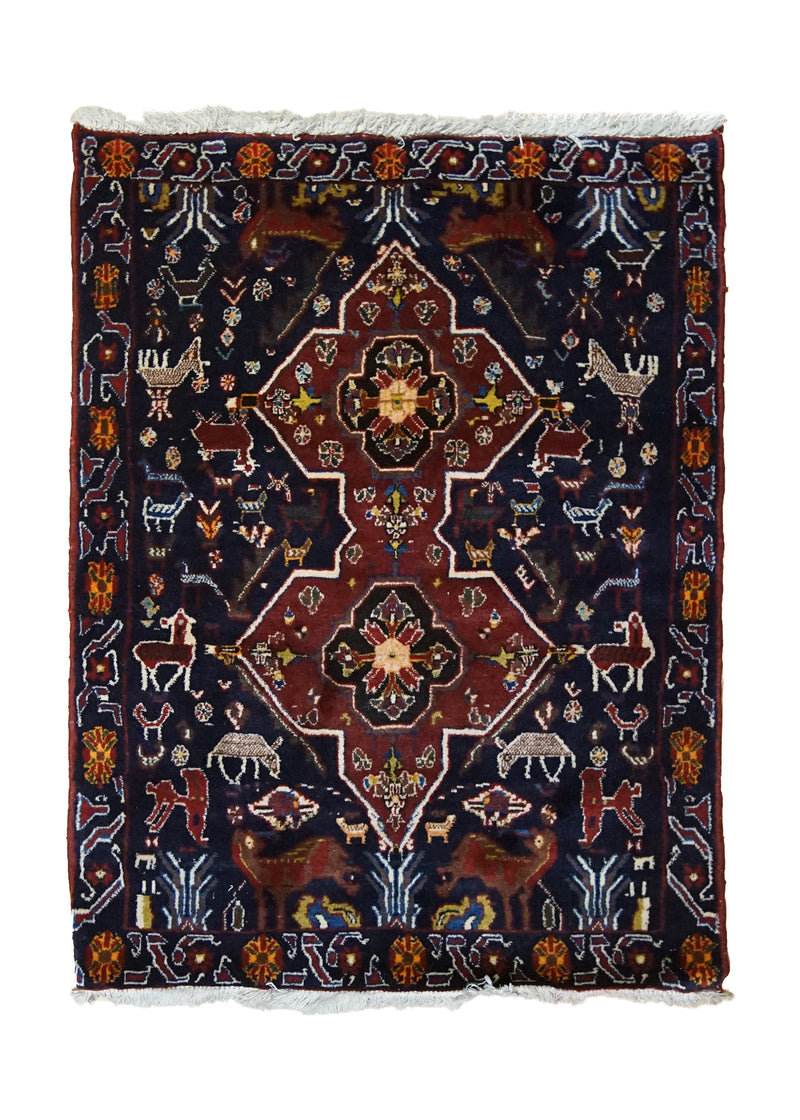 A33521 Persian Rug Bakhtiari Handmade Area Tribal 2'11'' x 3'11'' -3x4- Blue Red Tree of Life Animals Design