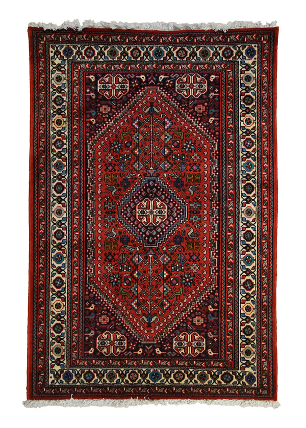 A33522 Persian Rug Abadeh Handmade Area Tribal 3'4'' x 5'0'' -3x5- Red Geometric Design