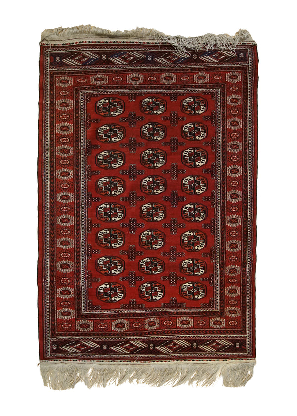 A33524 Persian Rug Turkmen Handmade Area Tribal 4'4'' x 6'5'' -4x6- Red Geometric Elephant Foot Bokhara Design
