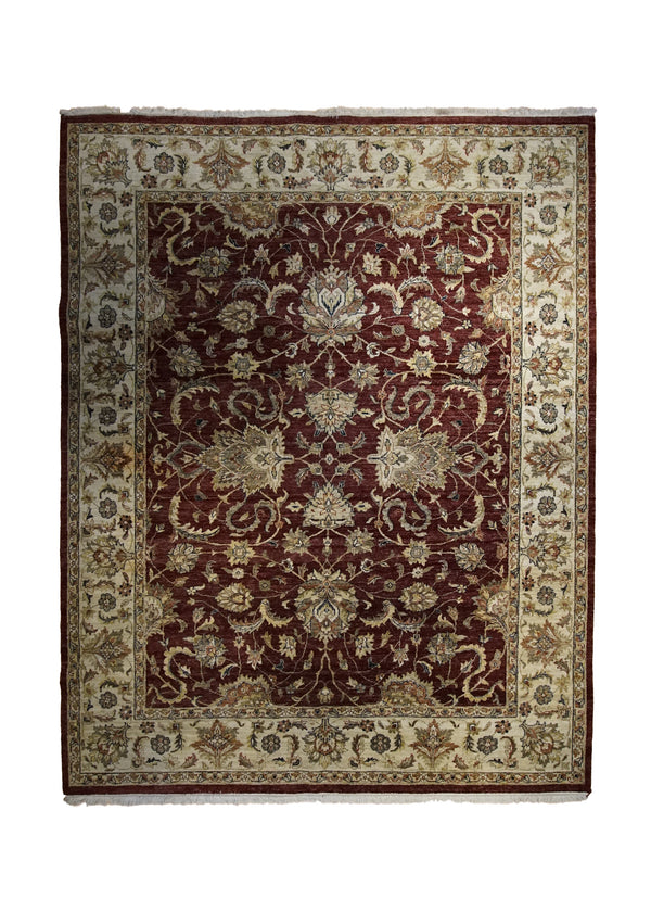 A33529 Oriental Rug Indian Handmade Area Transitional 7'11'' x 9'10'' -8x10- Red Whites Beige Floral Oushak Design