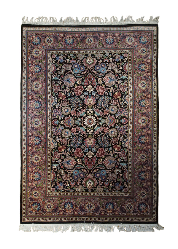 A33531 Oriental Rug Pakistani Handmade Area Traditional 4'7'' x 7'1'' -5x7- Black Pink Floral Design