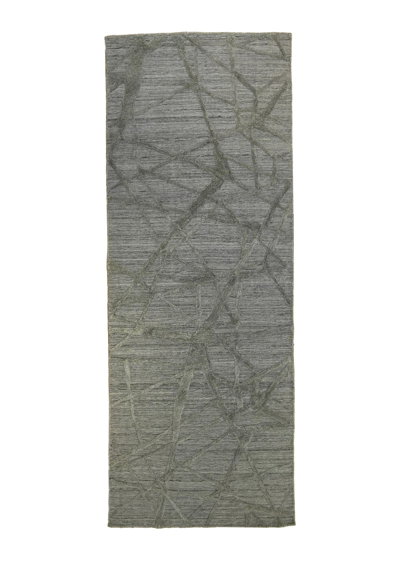 A33574 Oriental Rug Indian Handmade Runner Modern Neutral 2'6'' x 6'6'' -3x7- Gray Abstract Crackle Design.jpg
