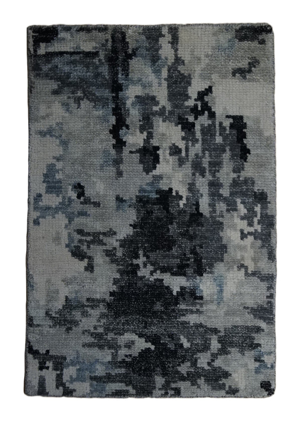 A33578 Oriental Rug Indian Handmade Area Modern 2'0'' x 3'0'' -2x3- Gray Whites Beige Black Abstract Splatter Design