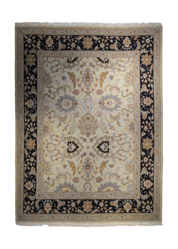 A33579 Oriental Rug Indian Handmade Area Traditional 7'12'' x 10'0'' -8x10- Whites Beige Black Soumak Floral Design