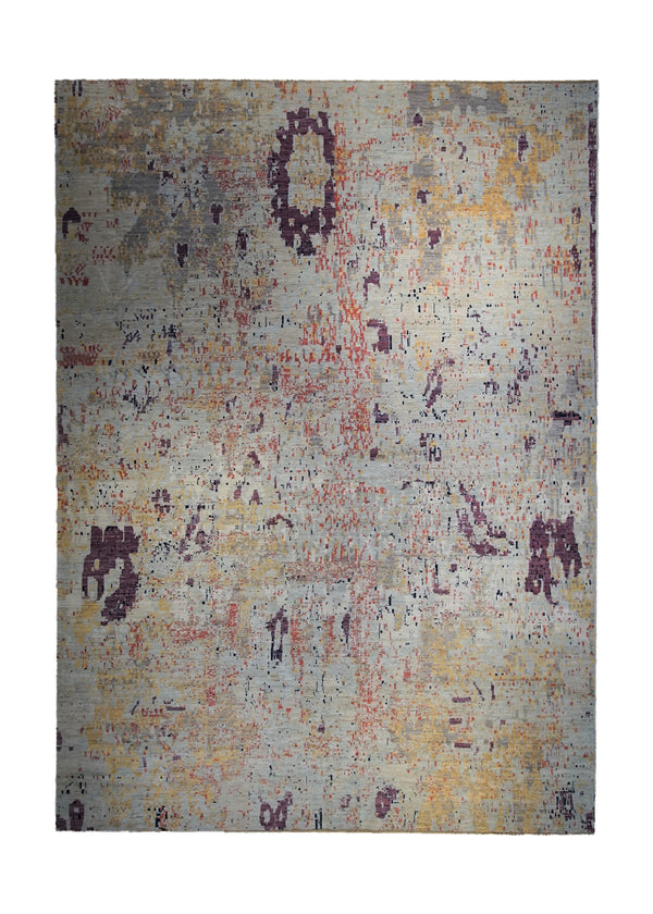 A33595 Oriental Rug Pakistani Handmade Area Modern 9'1'' x 11'10'' -9x12- Gray Purple Abstract Splatter Design