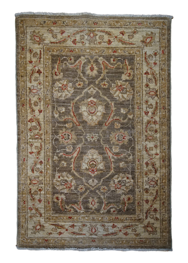 A33607 Oriental Rug Pakistani Handmade Area Transitional 2'8'' x 3'11'' -3x4- Whites Beige Brown Antique Washed Oushak Floral Design