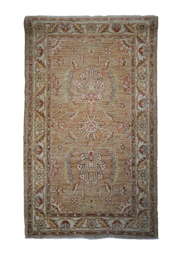A33608 Oriental Rug Pakistani Handmade Area Transitional 3'0'' x 4'10'' -3x5- Whites Beige Antique Washed Oushak Floral Design