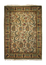A33613 Oriental Rug Indian Handmade Area Transitional 4'12'' x 6'10'' -5x7- Whites Beige Green Yellow Gold Tea Washed Floral Design