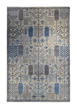 A33632 Oriental Rug Pakistani Handmade Area Transitional 6'1'' x 8'9'' -6x9- Whites Beige Gray Blue Ariana Geometric Bakhshayesh Design
