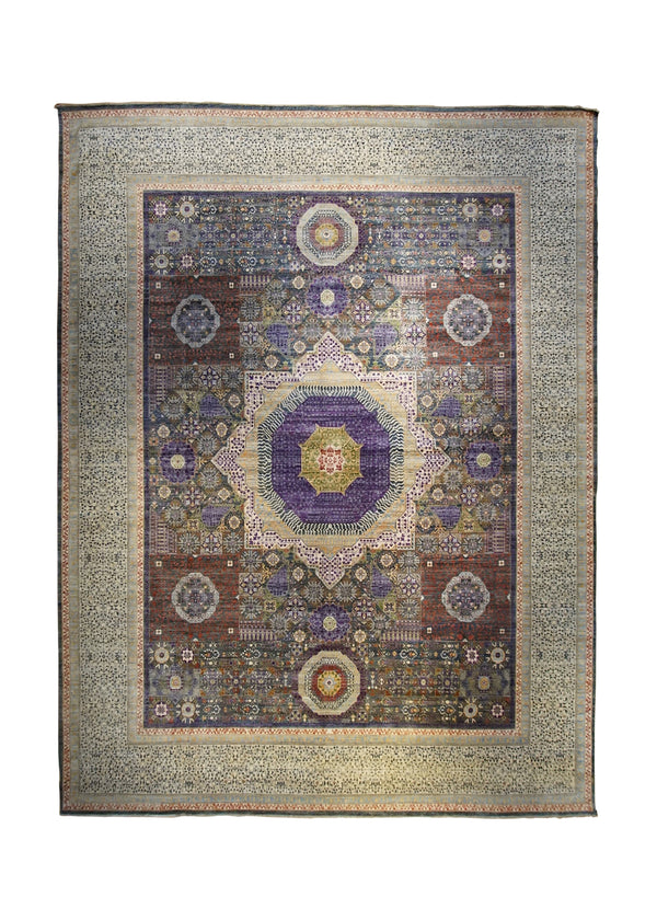 A33640 Oriental Rug Pakistani Handmade Area Transitional Tribal 11'10'' x 15'2'' -12x15- Purple Whites Beige Ariana Geometric Mamluk Design
