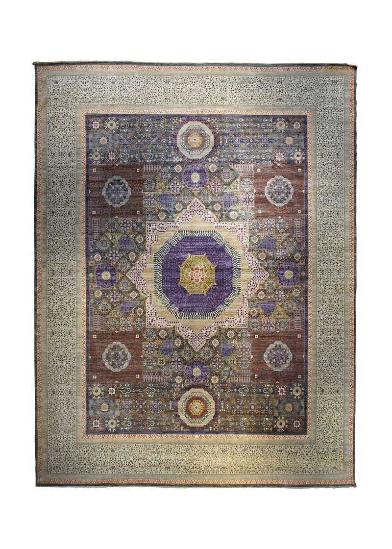 A33640 Oriental Rug Pakistani Handmade Area Transitional Tribal 11'10'' x 15'2'' -12x15- Purple Whites Beige Ariana Geometric Mamluk Design