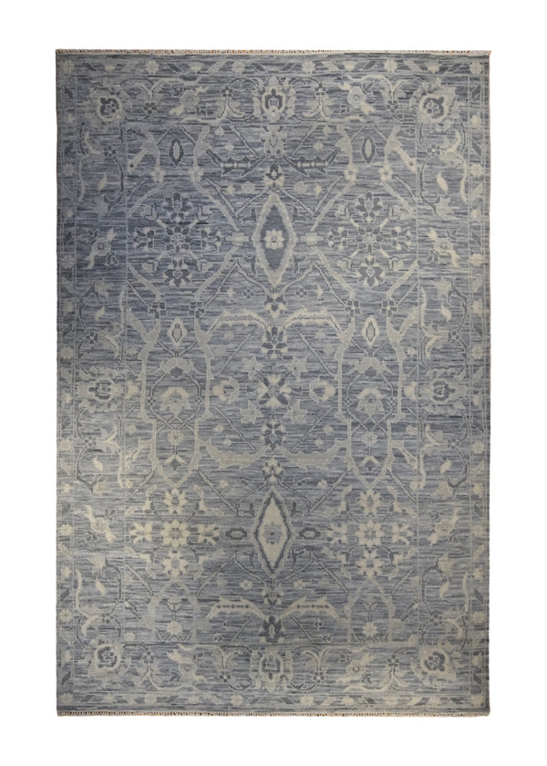 A33644 Oriental Rug Indian Handmade Area Transitional Neutral 5'12'' x 9'0'' -6x9- Blue Gray Geometric Oushak Design