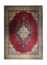 A33653 Persian Rug Tabriz Handmade Area Traditional 11'1'' x 15'0'' -11x15- Red Geometric Open Field Design