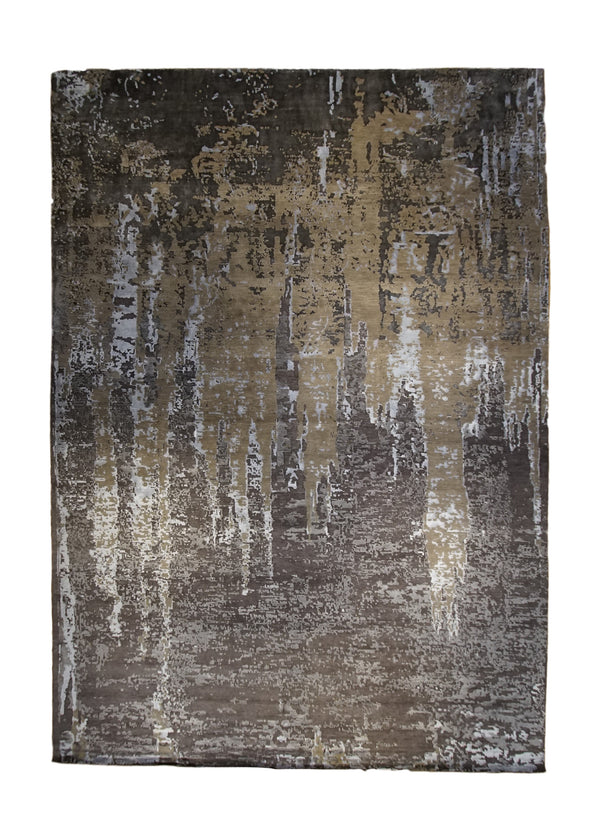 A33669 Oriental Rug Indian Handmade Area Modern 10'1'' x 14'3'' -10x14- Brown Gray Abstract Splatter Design