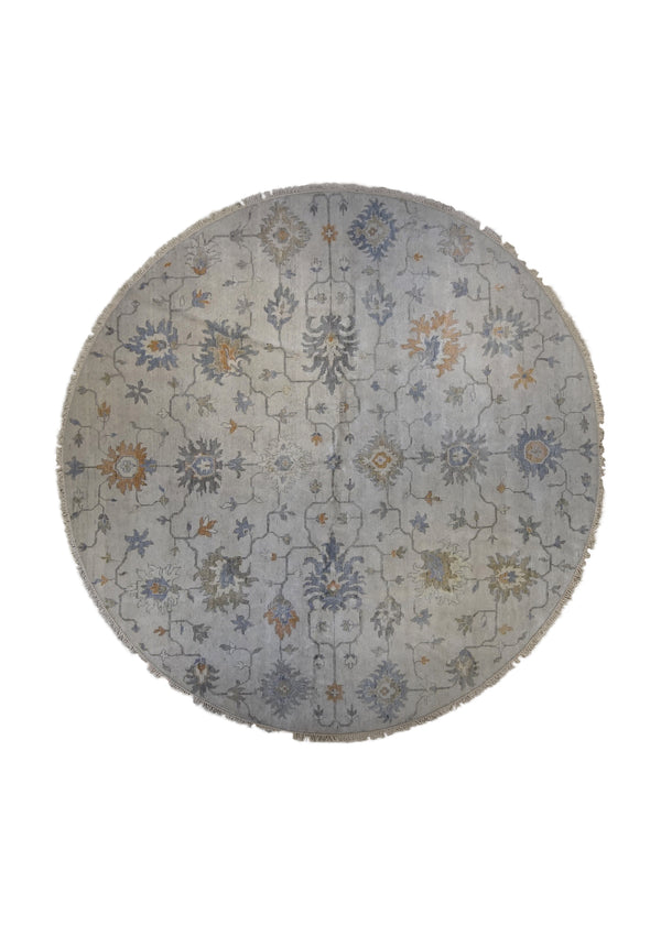 A33674 Oriental Rug Indian Handmade Round Transitional Neutral 10'0'' x 10'0'' -10x10- Whites Beige Blue Orange Floral Oushak Design.jpg